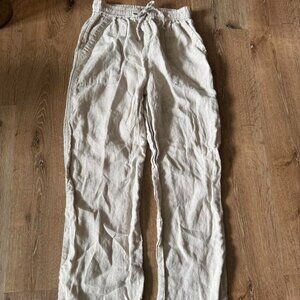Banana Republic Woman's White Linen Drawstring‎ Waist Wide Leg Pants Size XS